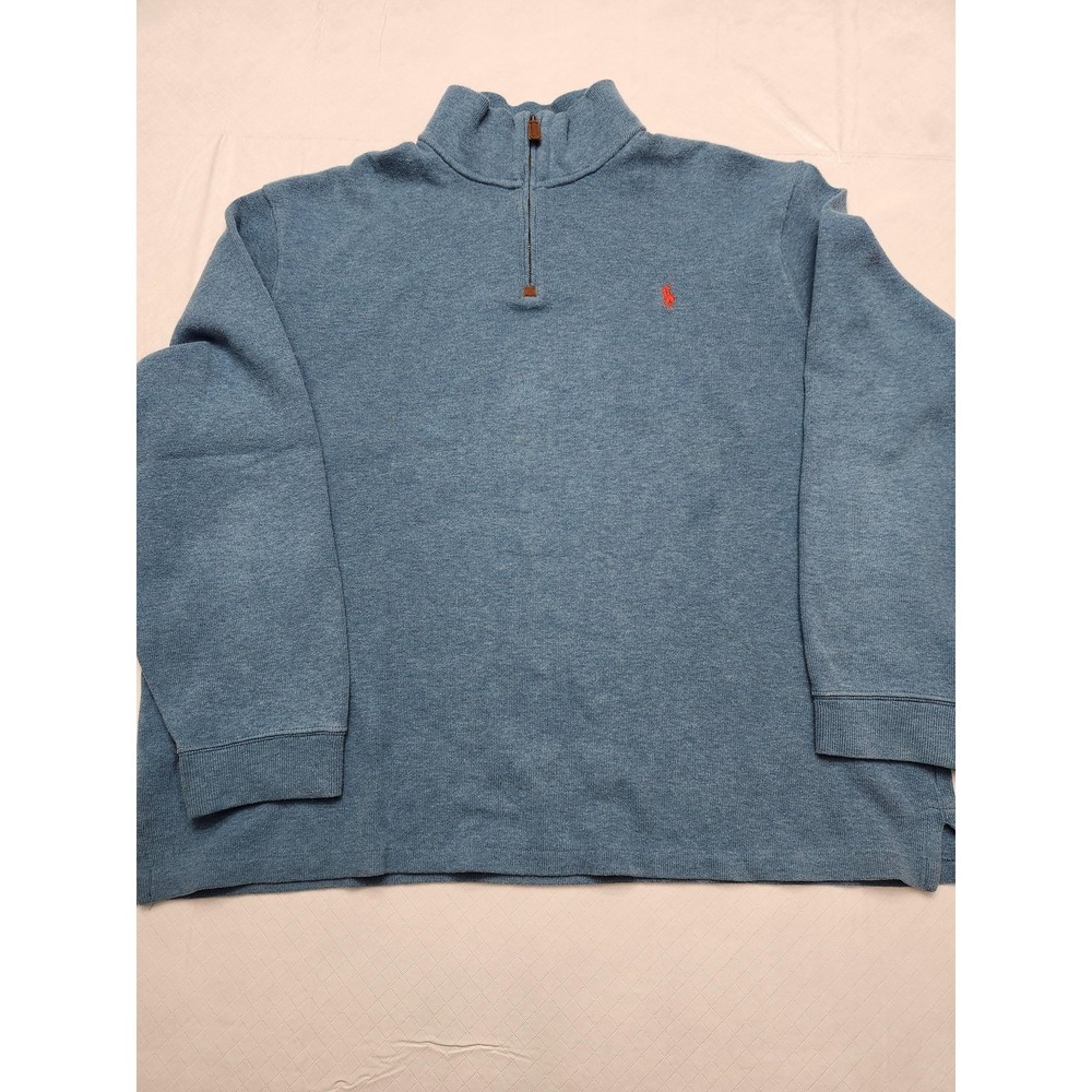 Polo Ralph Lauren Sweater Mens 2XL Blue Quarter Zip Mock Neck Pullover Cotton